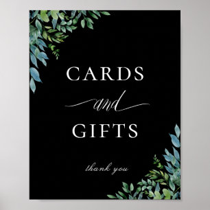 Botaniska gröna kort och gifts-skylt svart poster