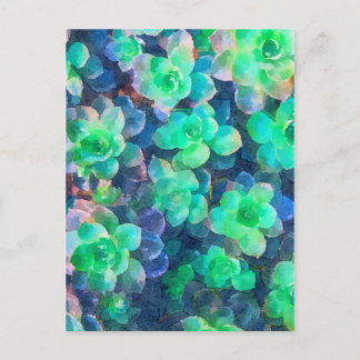Botaniska Gröntar Shades Blommigt Succulent Waterc Vykort