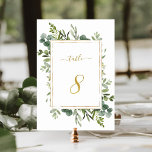 Botaniska Grönten Bröllop Guld Glitter nr 8, Bordsnummer<br><div class="desc">Bord 8. Kontrollera alla tillgängliga nummer. | Det här bordsnumret i bröllop har färgat eucalyptus grey och grönt lövs med faux-rektangulärt ram,  text och nummer från guld glitter. Om du vill ha en mer avancerad anpassning av den här designen klickar du på BLUE DESIGN VERKTYG ovan!</div>