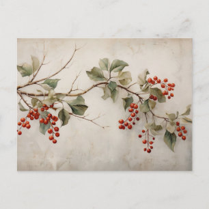 Botaniska Grönten Holly och Red Berries Vykort