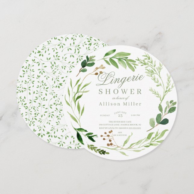 Botaniska Grönten Löv Möhippa Lingerie Shower Invi Inbjudningar (Fram/baksida)