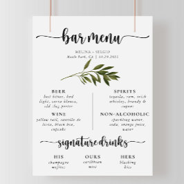 Botaniska Grönten Löven Bröllop Pub Menu Poster