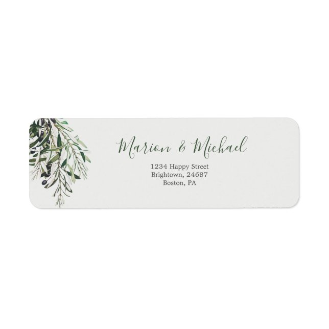 Botaniska Grönten Olive Gren Returadress Etikett (Framsidan)