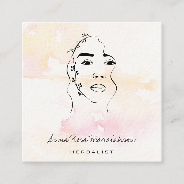 *~* Botaniska guddess Greenery QR Line Art  Fyrkantigt Visitkort (Framsida)