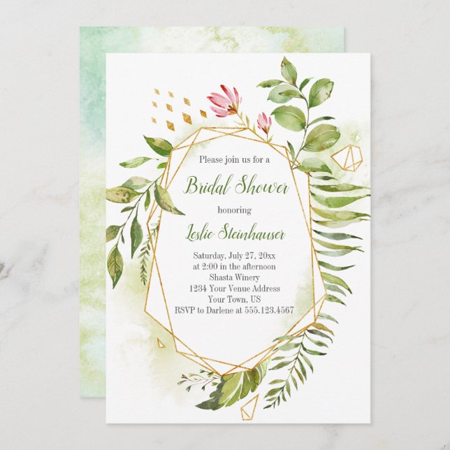 Botaniska Guld Geometric Ram Möhippa Inbjudningar (Fram/baksida)