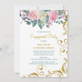 Botaniska Guld Glitter Swirls Förlovningsfest Inbjudningar