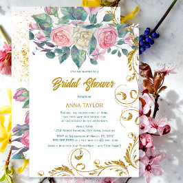 Botaniska Guld Glitter Swirls Möhippa Inbjudningar