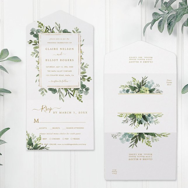 Botaniska Guld Greenery Bröllop (Front & Back)