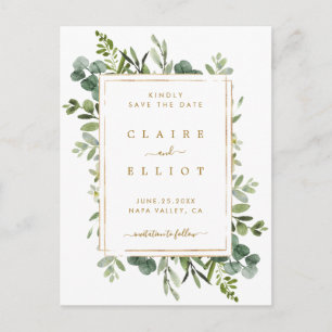 Botaniska Guld Greenery Bröllop spara datum Meddelande Vykort