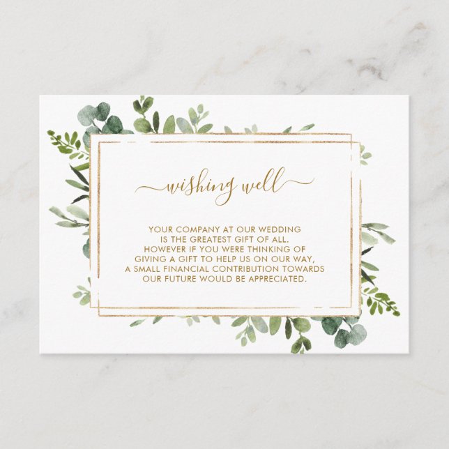 Botaniska Guld Greenery Bröllop Wishing-brunn Tilläggskort (Framsida)