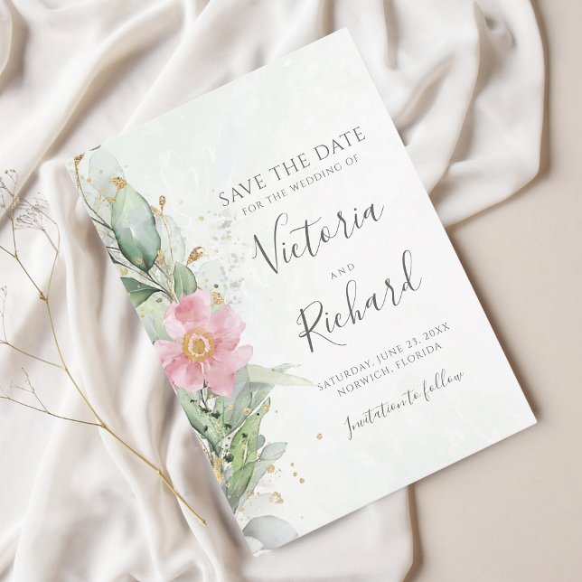 Botaniska Guld Greenery Eucalyptus Bröllop Spara Datumet (Skapare uppladdad)