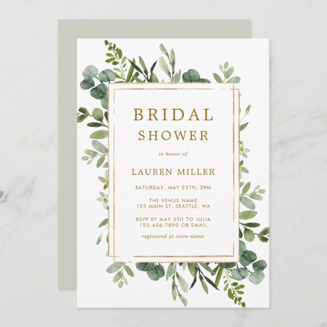 Botaniska Guld Greenery-Möhippan Inbjudningar (Fram/baksida)