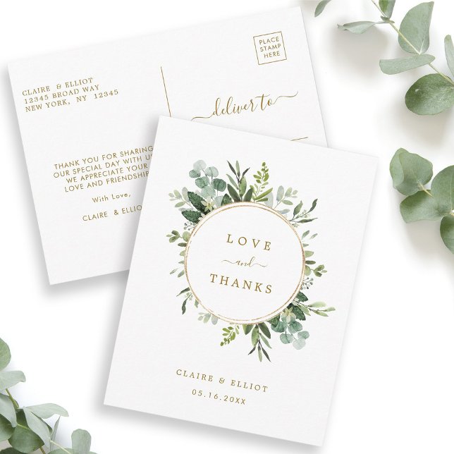 Botaniska Guld Greenery Tack Vykort (Front & Back)