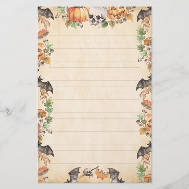 Botaniska Halloween med Fladdermus och pumpor Lini Brevpapper (Framsida)