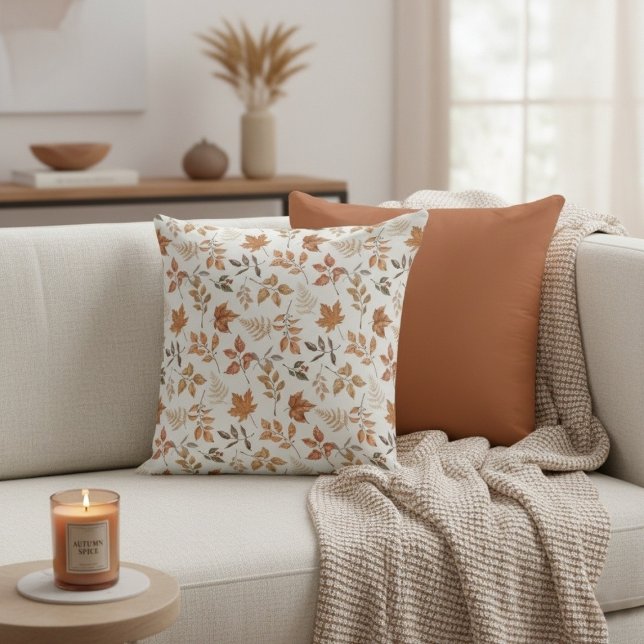 Botaniska hösttema torkade orange blad kudde (Botanical Fall Autumn Themed Dry Orange Leaves Throw Pillow)