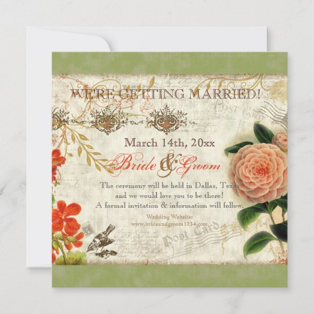 Botaniska Hummingbird Camellia Spara datumet Inbjudningar (Framsida)