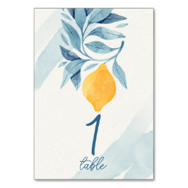 botaniska illustrationer av citron med blå löv bordsnummer