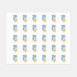 botaniska illustrationer av citron med blå löv klistermärke