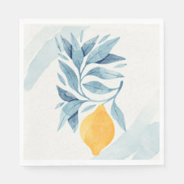 botaniska illustrationer av citron med blå löv pappersservett