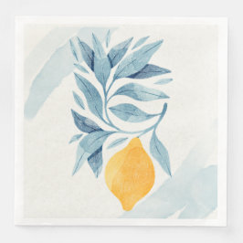 botaniska illustrationer av citron med blå löv pappersservett