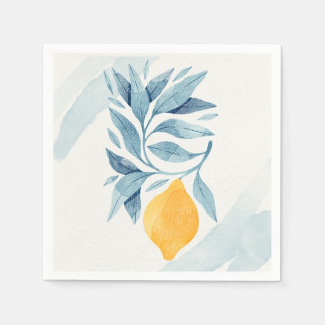 botaniska illustrationer av citron med blå löv pappersservett (Framsidan)