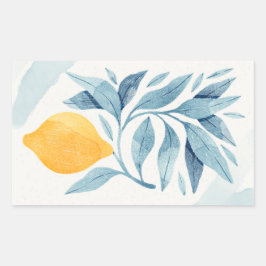 botaniska illustrationer av citron med blå löv rektangulärt klistermärke