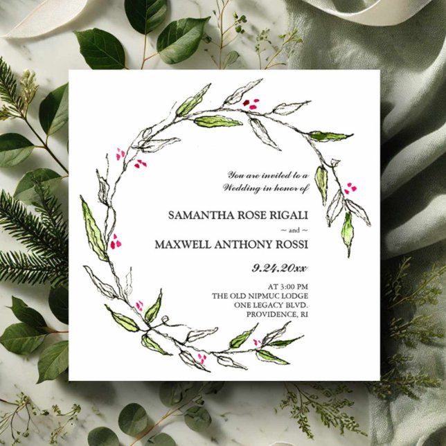 Botaniska inbjudningar till Hand plockade bröllop (Hand drawn wedding invitations unique art by Victoria Grigaliunas of Do Tell A Belle)