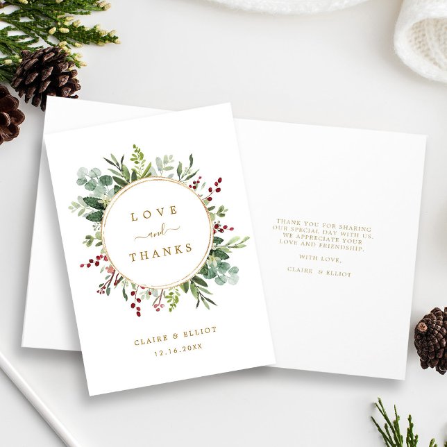 Botaniska julafton Guld Bröllop Tack Foldad Kort (Front & Inside)