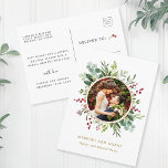 Botaniska julen Guld gift och Merry Photo Vykort<br><div class="desc">Denna fotojul | Helgdag-vykort med färgerna eukalyptus,  grönt löv,  röda bär,  gräs grenar med faux guld ram. Om du vill ha en mer avancerad anpassning av den här designen klickar du på länken "anpassa ytterligare". Matchande objekt är också tillgängliga.</div>