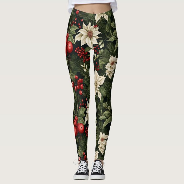 Botaniska julen Mönster Leggings (Framsida)