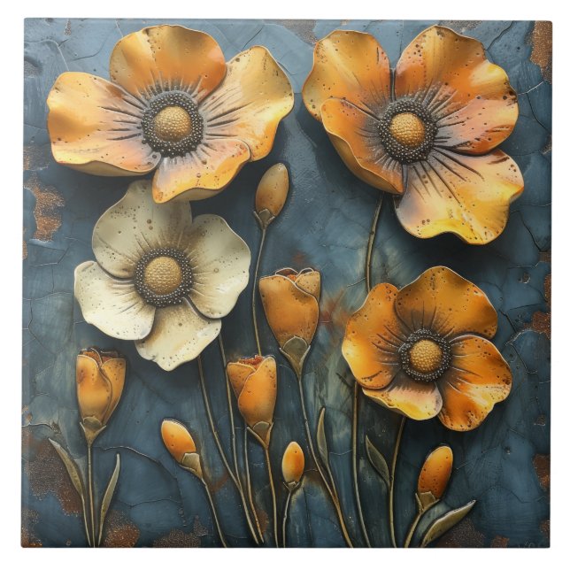 Botaniska Kalifornien Poppies Kakelplatta (Framsidan)