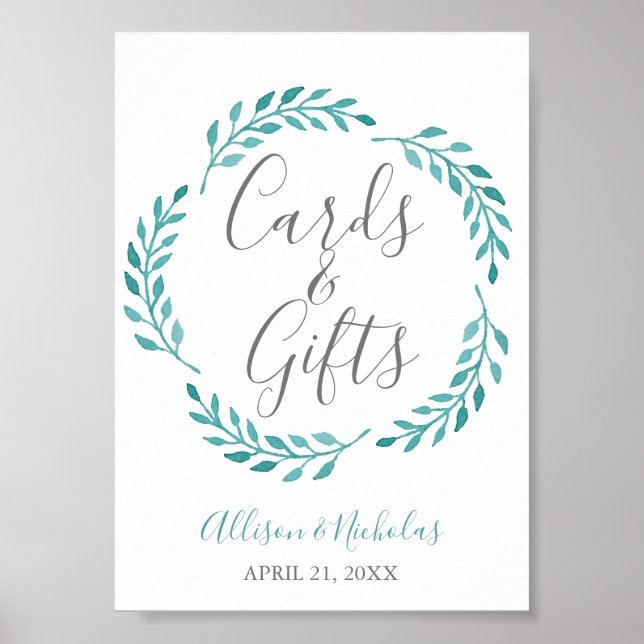 Botaniska kort med enkel turill vattenfärg, Bord Poster (Framsidan)