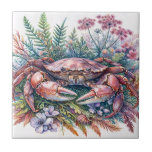 Botaniska krabbor Sea Life Watercolor Kakelplatta<br><div class="desc">För in en liten bit kustskönhet i ditt hem med den här keramiska plattan för vattenfärg krabba som innehåller en detaljerad krabba omgiven av lush, färglös botaniskt inslag. I rik med rostiga nyanser, mjuka nyp och havskorpa kompletteras krabens realistiska struktur på ett utmärkt sätt av ömtåliga ferns, vilda blommor och...</div>