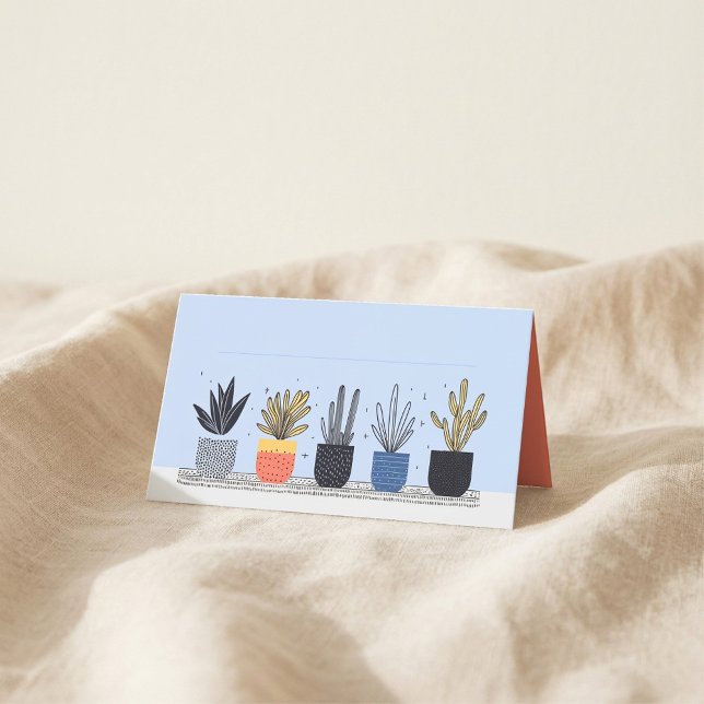 Botaniska krukväxter Namn-platskort Placeringskort (Botanical potted house plants Name Place Card.)