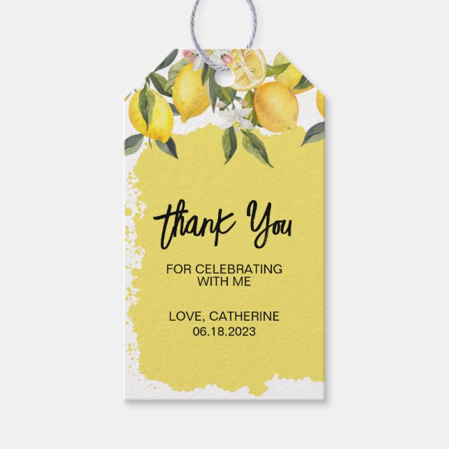 Botaniska Lemon Sommar Födelsedagsfest Gift Märkre Presentetikett (Framsidan)