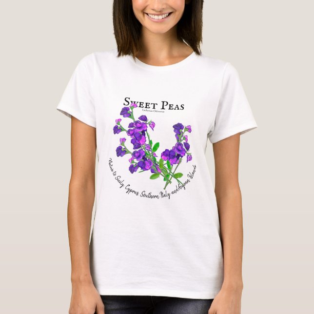Botaniska lila sötärtstext t shirt (Framsida)