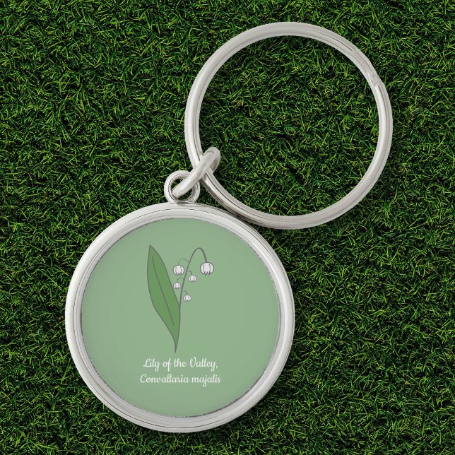 Botaniska Lily i Valley Pastel Flower Rund Silverfärgad Nyckelring (Botanical Lily of the Valley Flower Keychain)