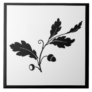 Botaniska Löv akorn Nature Blommigt Black White Kakelplatta