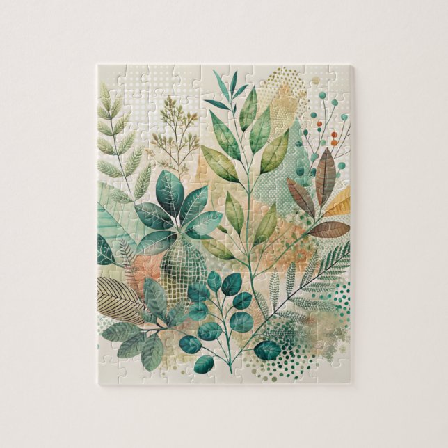Botaniska Löv Collage Jigszle Puzzle Pussel (Vertikal)