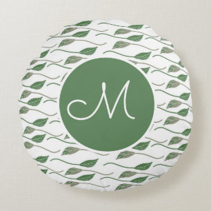 Botaniska Löv Greenery Hand plockade Mönster Namn Rund Kudde