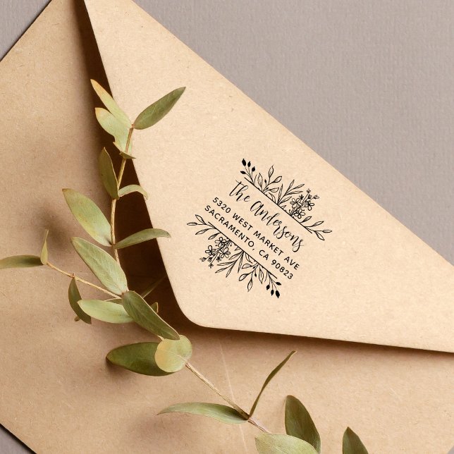 Botaniska Löv Ram-familjens Returadress Namn Stämpel (Skapare uppladdad)