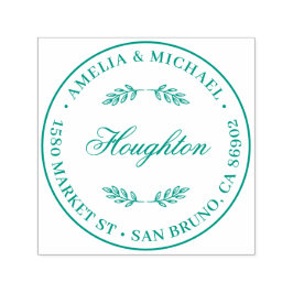 Botaniska Löv Round Bröllop Returadress Självfärgande Stämpel