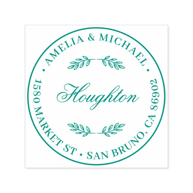 Botaniska Löv Round Bröllop Returadress Självfärgande Stämpel (Design)