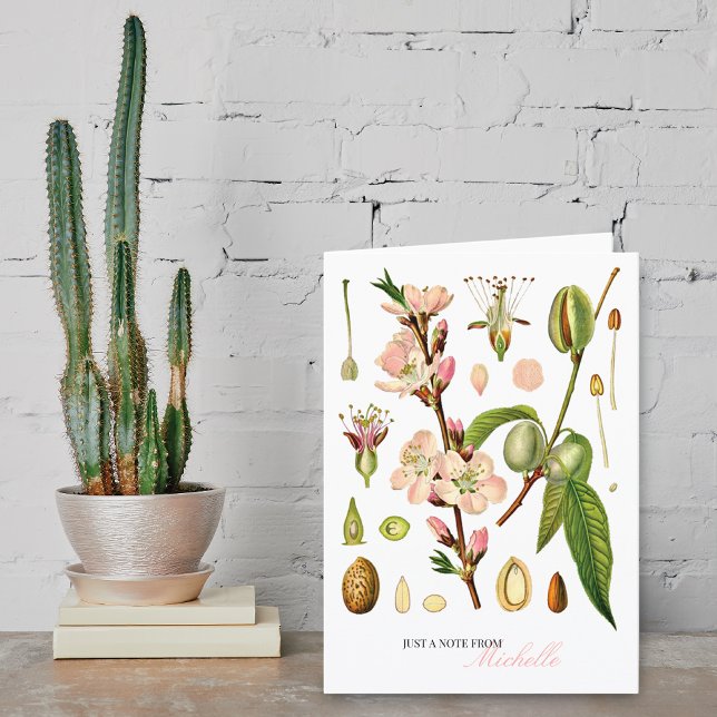 Botaniska mandel-Blommar Monogram Blank Anteckningskort (Skapare uppladdad)