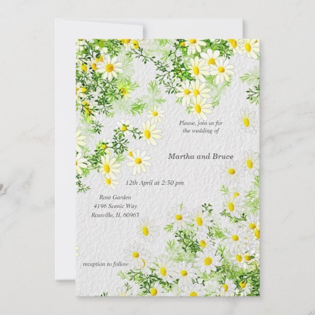 Botaniska med löv och vita daisy inbjudningar (Framsida)