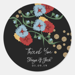 Botaniska mexikanska Blommigten Bröllop Tack Glitt Runt Klistermärke