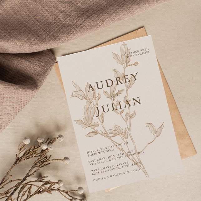 Botaniska Mocha Löv Bröllop Inbjudningar (Skapare uppladdad)