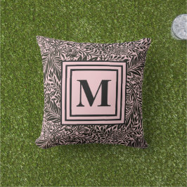 Botaniska monogrammed Ljus rosa och svart Chic Kudde