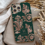 Botaniska Mönster Monogram Ro Guld Emerald Grönt<br><div class="desc">Den här telefonväskan har en ornerad vintage mönster av faux faux foil löv och blommor från ro på en framväxande grönt. Anpassa den med ditt inledande och namn i serieteckensnitt,  ramat av en emerald grönt och ro guld.</div>