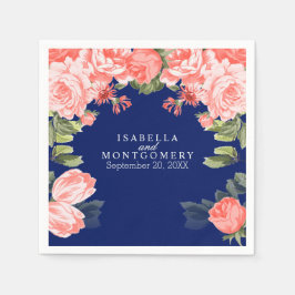 Botaniska Mörk blått och korallblommor Pappersservett